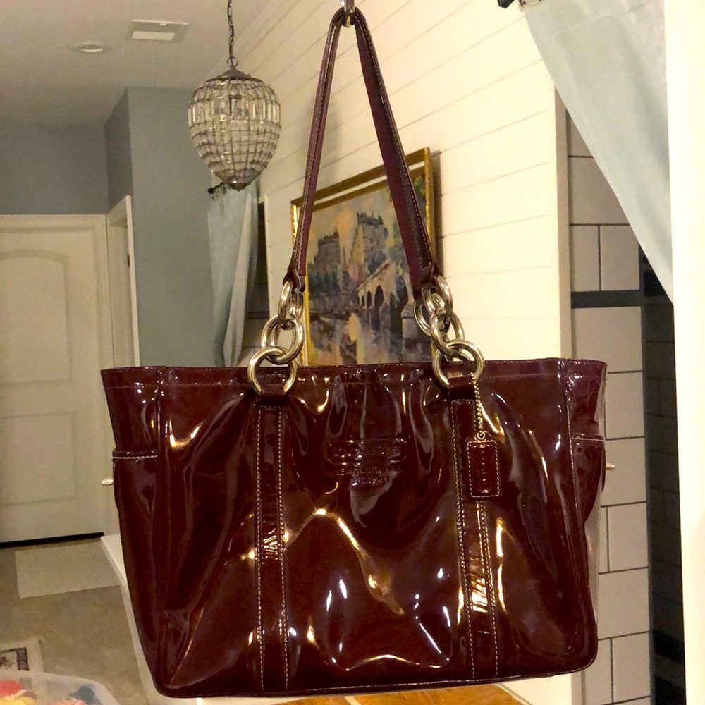 Burgundy patent leather Coach purse